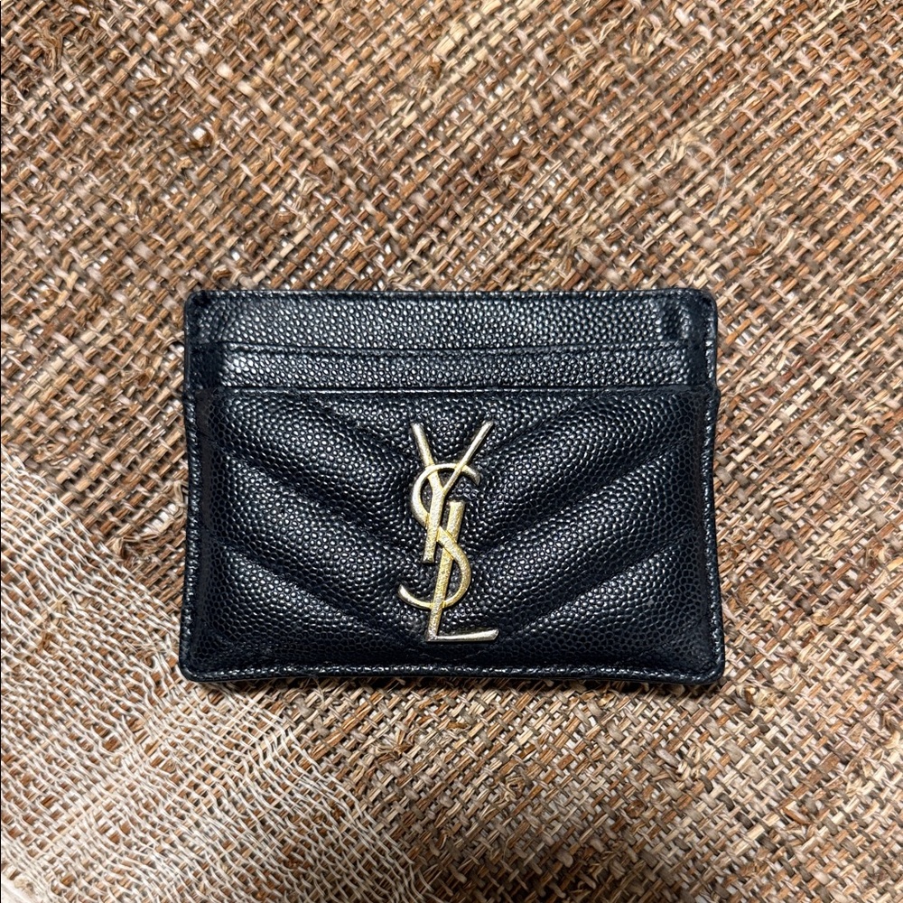 Saint Laurent Black Quilted Card Holder with Gold YSL Emblem